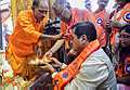 Guwahati: Union Minister and BJP leader Sarbananda Sonowal offers prayers at a Lord Hanuman temple on the occasion of 'Hanuman Jayanti', in Guwahati, Tuesday, April 23, 2024. (PTI Photo)(PTI04_23_2024_000055B)