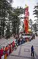 Shimla: Devotees arrive at Jakhu temple to offer prayers on the occasion of 'Hanuman Jayanti', in Shimla, Tuesday, April 23, 2024. (PTI Photo)(PTI04_23_2024_000052A)
