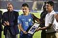 Guwahati: Indian Football team captain Sunil Chhetri being felicitated before the FIFA World Cup 2026 and AFC Asian Cup 2027 Preliminary Joint Qualification Round 2 fixture at the Indira Gandhi Athletic Stadium, in Guwahati, Tuesday, March 26, 2024. (PTI Photo) (PTI03_26_2024_000211B)